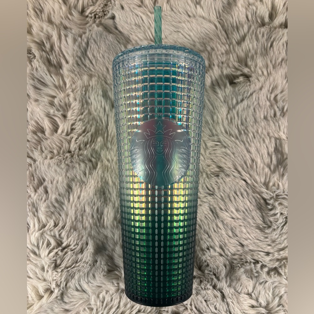 LIKE NEW Starbucks Blue Green Iridescent Textured Tumbler